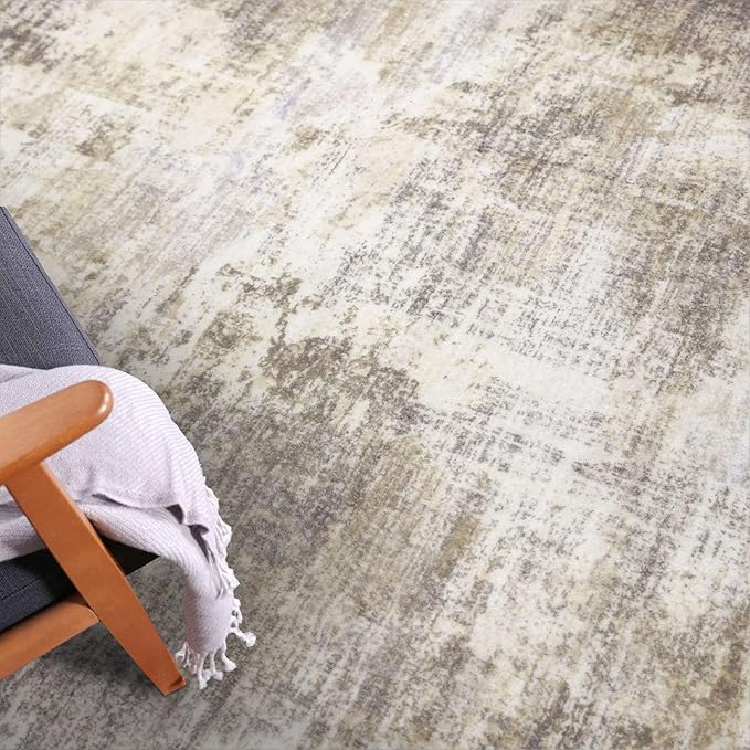 IOHOUZE Abstract Runner Rug 2x8 Ft Washable Runners for Hallways, Non Slip Kitchen Runner Printed Faux Wool Entryway Runner Indoor, Modern Abstract Floor Carpet for Hall Kitchen Bedroom, Beige Brown