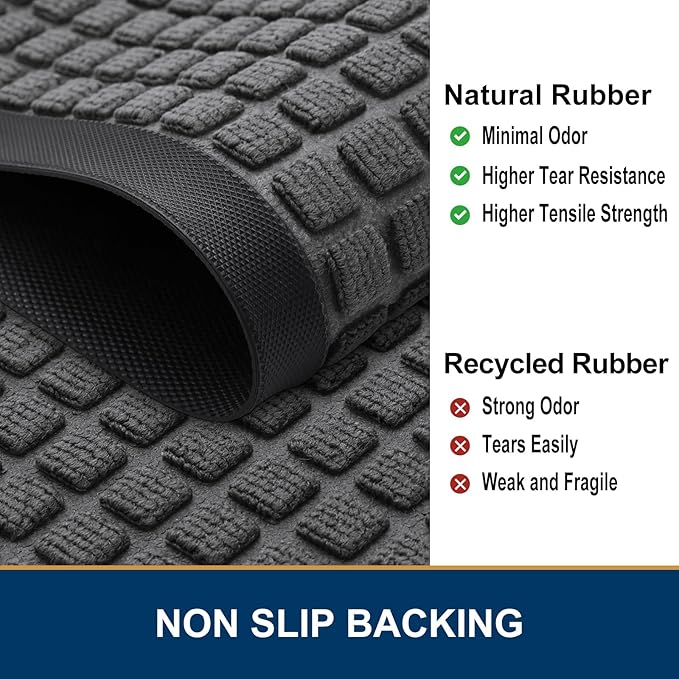 Smiry Front Door Mat Outside Entrance, Heavy Duty Natural Rubber Doormat, Non Slip, Trap Dirt and Moisture, Easy Clean, Low Profile Welcome Floor Mats for Indoor Outdoor Entry, 59x34 Inch, Grey
