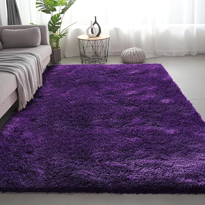 Shag Area Rugs for Bedroom Living Room,6X9 Ultra Soft Purple Fluffy Area Rugs for Dorm, Indoor Carpet Nursery Rugs for Kids Girl Room Home Decor, Purple