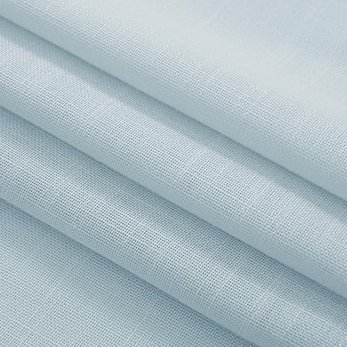 Sky Blue Curtains 90 inch Length for Bedroom Back Tab Light Filtering Semi Sheer Blue Living Room Curtains Linen Cotton Textured Drapery Panel Aesthetic Decor Light Blue 52x90