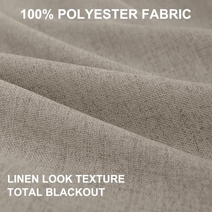 100% Blackout Shield Linen Blackout Curtains for Bedroom 102 Inches Long, Back Tab/Rod Pocket Living Room Drapes, Thermal Insulated Blackout Curtains 2 Panels Set, 50" W x 102" L, Faux Linen