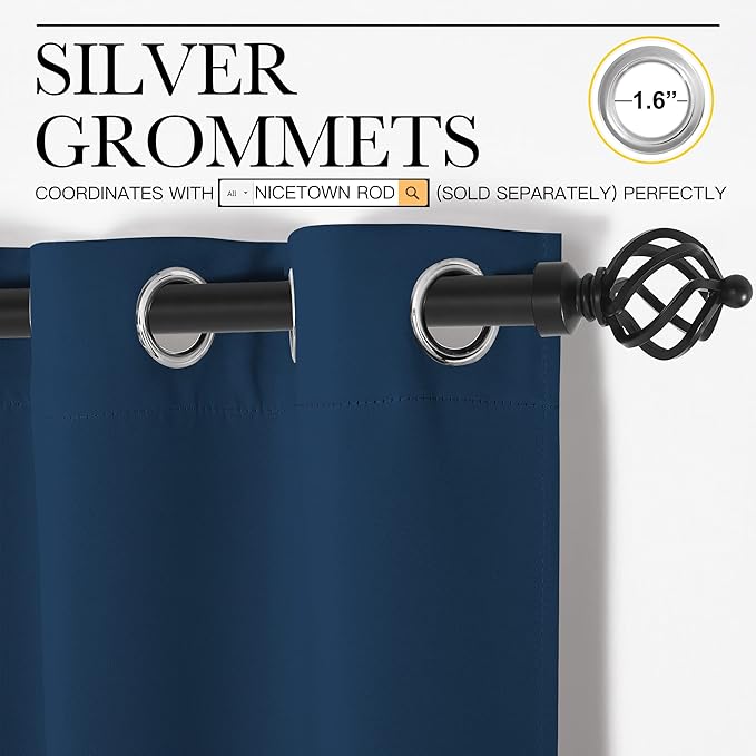 NICETOWN Bedroom Curtain Panels Blackout Draperies, Thermal Insulated Solid Grommet Blackout Curtains/Drapes (Moroccan Blue, 1 Pair, 34 by 72-inch)
