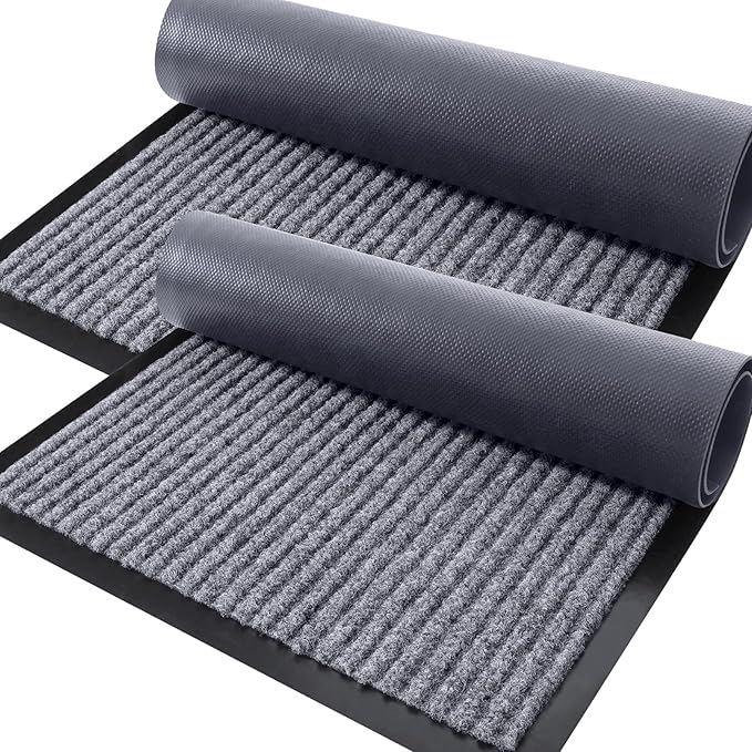 OLANLY Front Door Mat Indoor Outdoor Entrance, 2-Pack 47 x 23 Inch, Waterproof Heavy Duty Doormat, Fade Resistant, Low Profile, Easy Clean Patio Porch Welcome Floor Mats for Entry, Light Gray