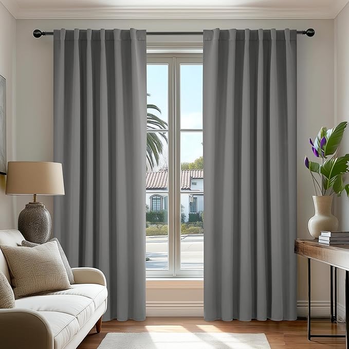 Deconovo Room Darkening Curtains Back Tab and Rod Pocket Curtains Thermal Insulated Blackout Curtains for Bedroom 52Wx72L Inch Light Grey Set of 2