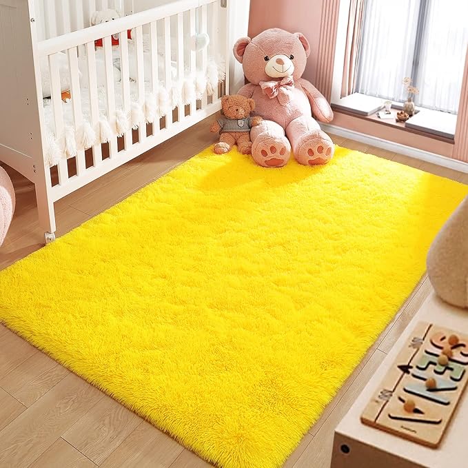 LOCHAS Ultra Soft Indoor Modern Area Rugs Fluffy Living Room Carpets for Children Bedroom Home Decor Nursery Rug 6x9 Feet, Yellow