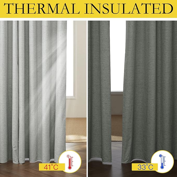 NICETOWN Grey Full Shade Curtain Panels, 62 x 63 inch, Pair of Energy Smart & Noise Blocking Out Blackout Drapes for Dining Room Window, Thermal Insulated Guest Room Lined Window Dressing