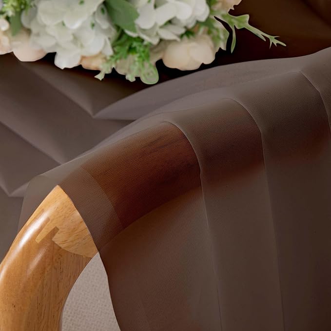 OWENIE Sheer Curtains 72 Inches Long 2 Panels Set, Light Filtering Sheer Curtain Rod Pocket Clear Drapes for Living Room Bedroom Window Sliding Door, Each 42 x 72 Inch, Chocolate