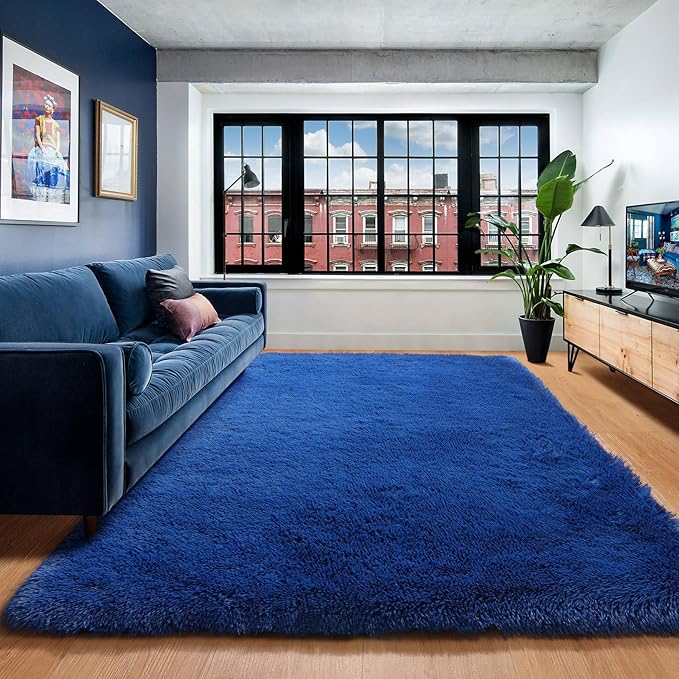 ONASAR Navy Blue 6x9 Area Rugs for Living Room Bedroom, Large Fluffy Bedside Throw Rug, Soft Plush Shaggy Fuzzy Floor Carpet for Nursery Kids Girls Boys Teen Dorm Home Office Decor Aesthetic