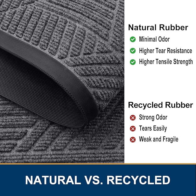 Smiry Front Door Mat Outside Entrance, Heavy Duty Sturdy Natural Rubber Doormat, Trap Dirt and Moisture, Easy Clean Low Profile Mats for Indoor Outdoor Entry, Irregular Triangle (29.5x17, Light Grey)