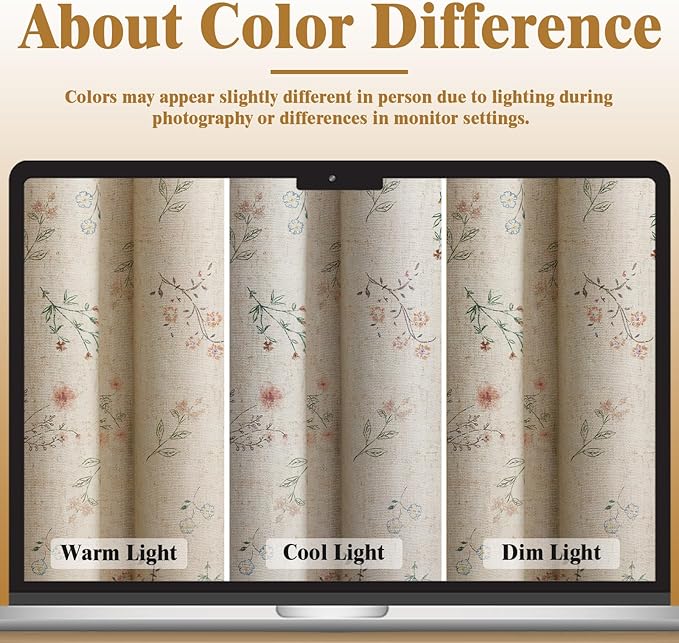 Farmhouse Floral Curtains 96 Inches Long 100% Blackout Living Room Drapes, Linen Blend Bohemian Window Curtain Panels with Tassel Bedroom 2 Panels Thermal Insulated Room Darkening