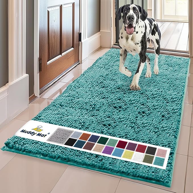 Muddy Mat® | Super Absorbent Door Mat Indoor, Microfiber Quick Dry Chenille Entryway Rug, Non-Slip Front Door Mat, Indoor Mats for Entryway, Machine Washable Pet Rug, Teal 35"x60"