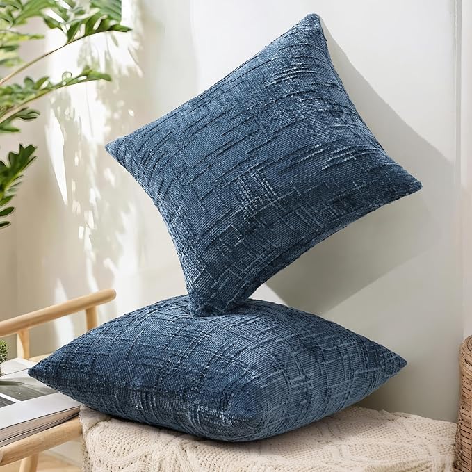 decorUhome Navy Blue Chenille Throw Pillow Covers 12x20 Set of 2 Textured Soft Cozy Slubby Couch Pillow Covers Modern Farmhouse Boho Decorative Pillow Cases for Bed Sofa Living Room