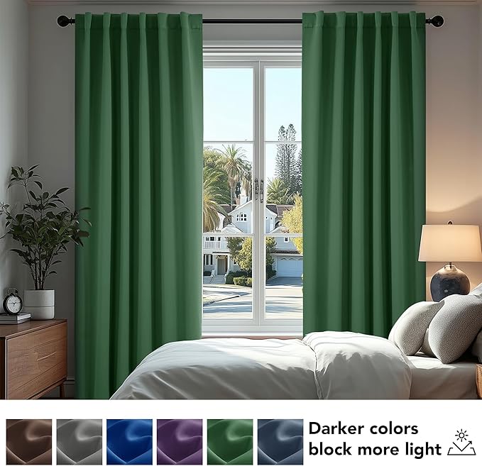 Deconovo Blackout Curtains, Thermal Insulated, W52 x L45 2 Panels, Back Tab, Machine Washable, Room-Darkening Drapes for Bedroom/Living Room Dark Forest