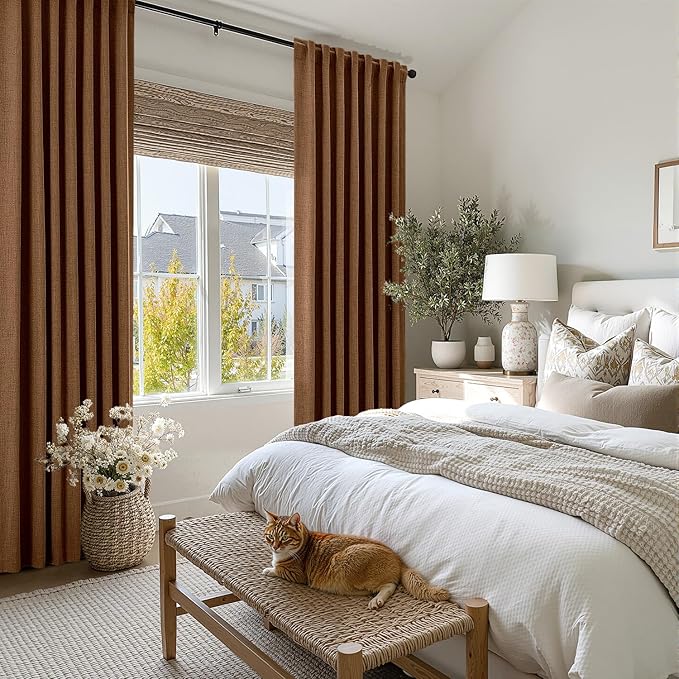 MIULEE 100% Blackout Linen Curtains for Bedroom, Brown Solid Luxury Decor Thermal Insulation Room Darkening Drapes for Living Room Nursery Back Tab Rod Pocket 42 x 72 Inches, 2 Panels