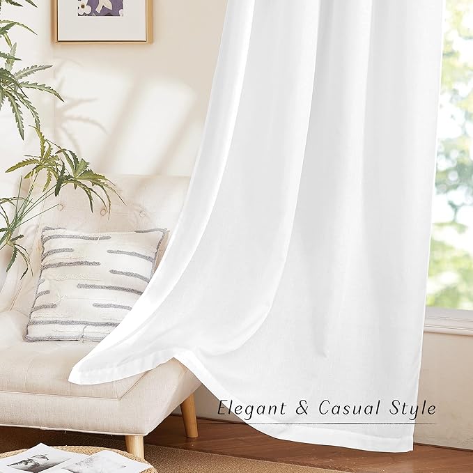 NICETOWN Rustic Linen 144 inch Long Curtains for Living Room, Grommet Privacy Added Thick Linen Weave with Light Filter Window Curtains & Drapes for Bedroom, White, W55 x L144, 2 Panels