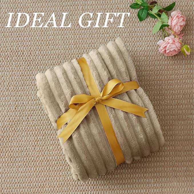 BEDELITE Fleece Throw Blanket for Couch - 300GSM Soft & Warm Fluffy Linen Blanket, Decorative and Giftable Striped Blankets for Women, Men, 50"x70"