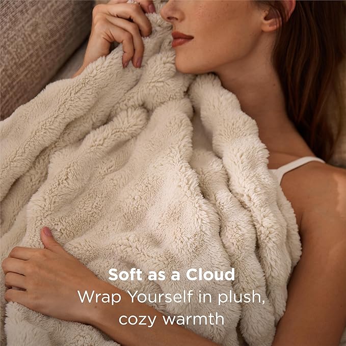 Bedsure 3D Fleece Bubble Blanket for Couch - GentleSoft Beige Throw Blanket for Sofa Bed Room Decor - Luxury Soft Cozy Gifts for Kids, Lightweight, All Seasons, Beige, 50"×60"