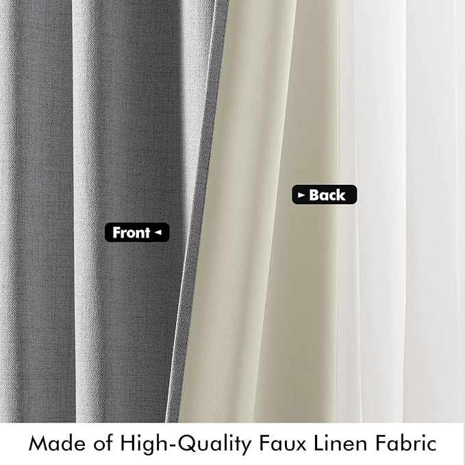 MIULEE 100% Blackout Linen Curtains for Bedroom, Glacier Gray Solid Luxury Decor Thermal Insulation Room Darkening Drapes for Living Room Nursery Back Tab Rod Pocket 42 x 72 Inches, 2 Panels