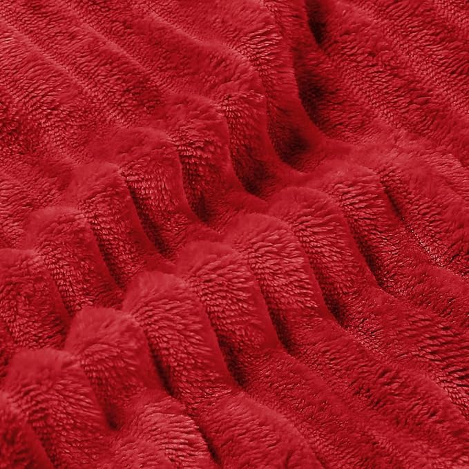 BEDELITE Fleece Blanket Twin Size – 3D Ribbed Jacquard Soft and Warm Decorative Fuzzy Blankets – Cozy, Fluffy, Plush Lightweight Throw Blankets for Couch, Bed, Sofa(Red, 60x80 inches)