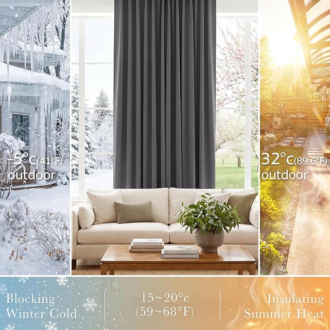 Pony Dance Short Blackout Curtain Panels for Bathroom - Red Drapes Christmas Home Decoration Modern Elegant Back Tab Room Darkening Energy Saving Curtains for Kitchen, 42 x 40 inch, Grey, One Pair