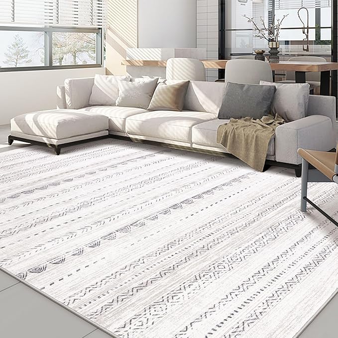 Nakagishi 10x13 Area Rugs Living Room: Washable Boho Large Neutral Soft Farmhouse Rug Stain Resistant Modern Moroccan Non-Slip Indoor Floor Carpet for Bedroom Nursery Kids Playroom Office- Gray