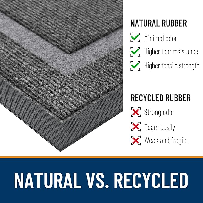 OLANLY Front Door Mat Indoor Outdoor Entrance, Waterproof All-Season, All-Weather Doormat, Sturdy Natural Rubber, Fade Resistant, Low Profile, Easy Clean Patio Porch Entryway Mat, 71x47, Dark Grey