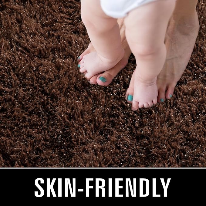 TWINNIS Super Soft Shaggy Rugs Fluffy Carpets, 5x8 Feet, Indoor Modern Plush Area Rugs for Living Room Bedroom Kids Room Nursery Home Decor, Upgrade Anti-Skid Rectangular Fuzzy Rug, Brown