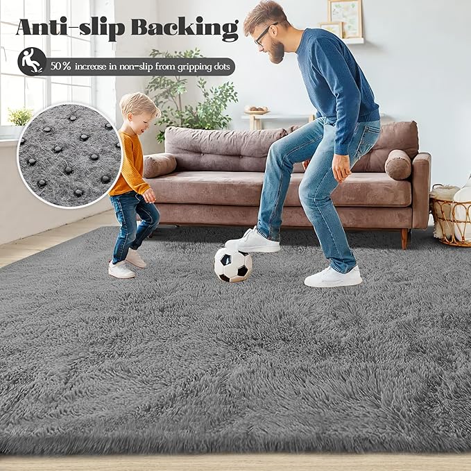 8x10 Area Rugs for Living Room: Fluffy Shag Soft Washable Rug Large Fuzzy Plush Indoor Carpet for Bedroom Nursery Playroom Kids Girls Boys Room (Dark Grey, 8'x10')