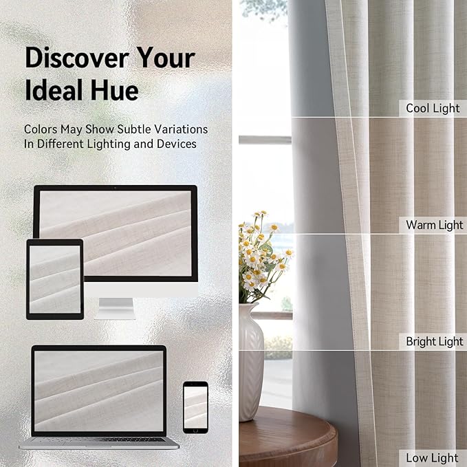 100% Blackout Linen Curtains 50" W x 84" L 2 Panels Set,Thermal Insulated Full Light Blackout Curtains for Bedroom/Living Room,Beige