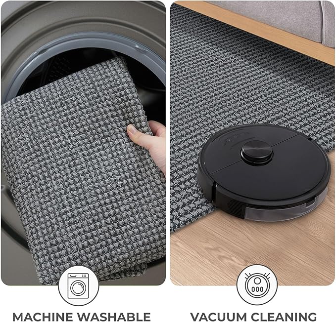 KOZYFLY Runners for Hallways 2x7 ft Washable Kitchen Runner Non Slip Rubber Backed Hall Runners Cotton Entryway Runner Rugs Floor Carpet for Indoor Backdoor Bedroom Kitchen, Grey/Dark Grey