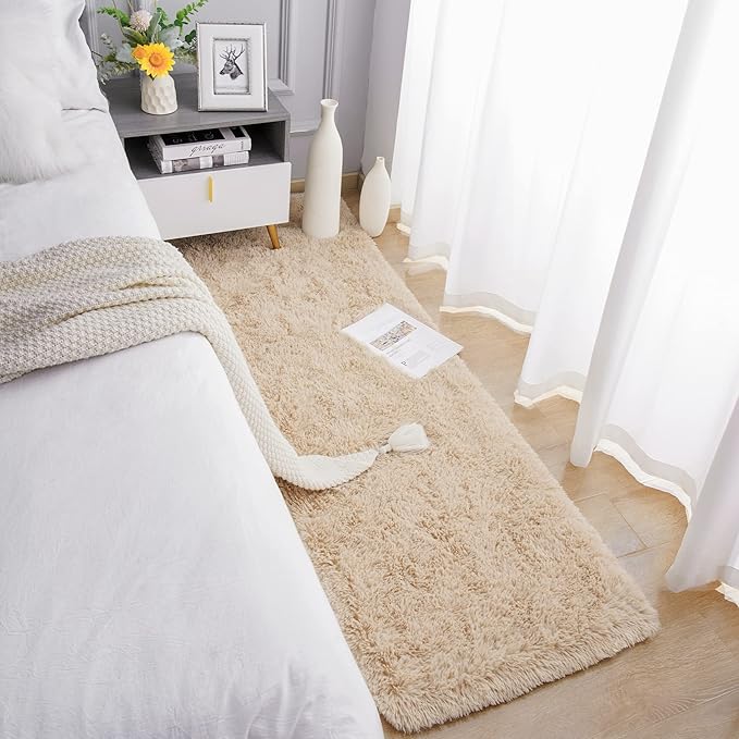 Chicrug Soft Runner Rug for Bedroom Living Room Plush Fluffy Rug 2x10 Feet, Shag Furry Runner Carpet Non Shedding for Nursery Children Kids Girls Room Home Decorative, Khaki