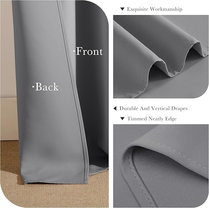 PONY DANCE Blackout Curtains 84 inch Length 2 Panels Set - Window Curtains for Living Room Back Tab Drapes Thermal Insulated Room Darkening, 52 x 84 inches, Silver Grey, 2 Panels
