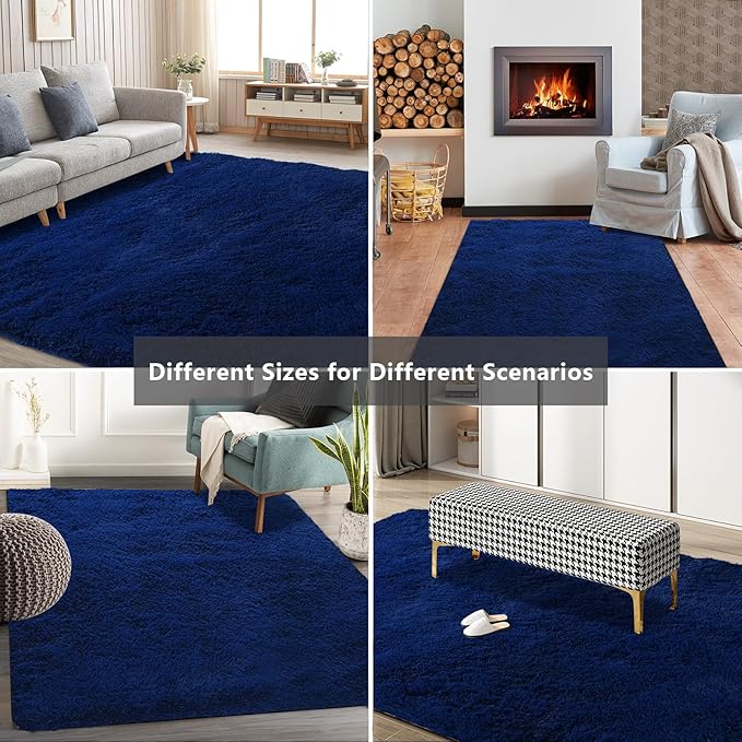 Shag Area Rugs for Bedroom Living Room,Ultra Soft Fluffy Area Rugs for Dorm,Indoor Carpet Nursery Rugs for Kids Girls Room Home Decor (Blue, 9X12 Feet)