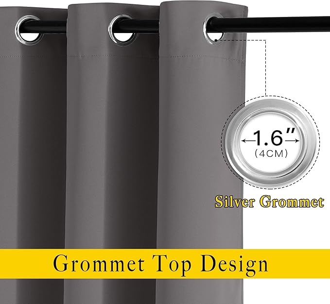 NICETOWN Grey Room Darkening Curtains Blackout 30 inch Curtains for Kitchen, Grommet Solid Window Treatments Sound Reducing for Bedroom, 2 Panels, W37 x L30, 2 Panels