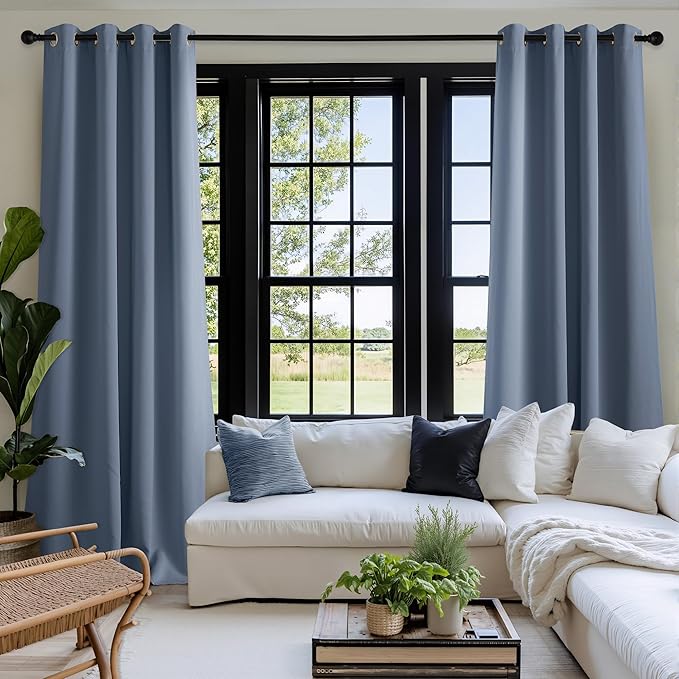 NICETOWN Room Darkening Draperies Curtains Panels, 2 Panels Stone Blue W52 x L63