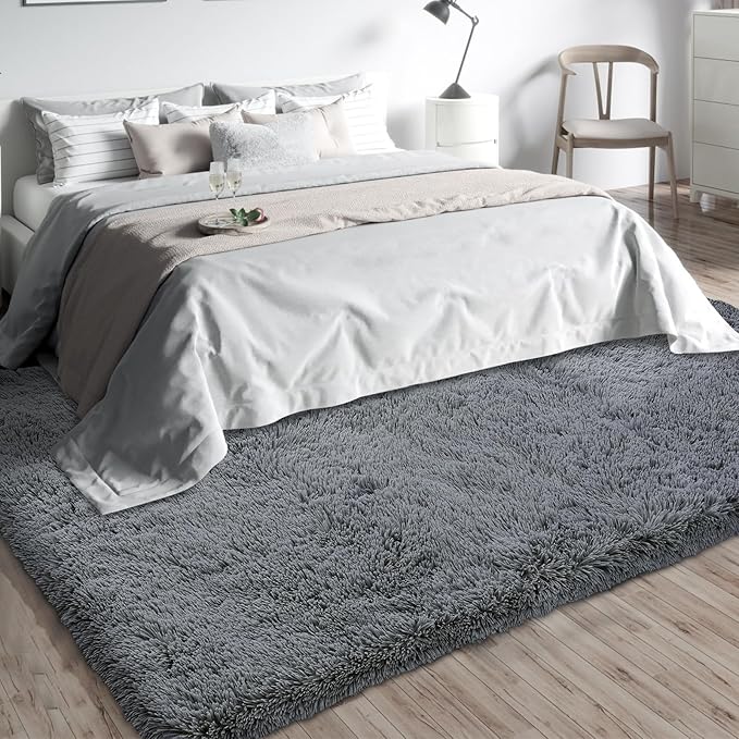 Shag Area Rugs for Bedroom Living Room,4X6 Ultra Soft Fluffy Area Rugs for Dorm, Indoor Carpet Nursery Rugs for Kids Room Home Decor,Dark Grey 4X6