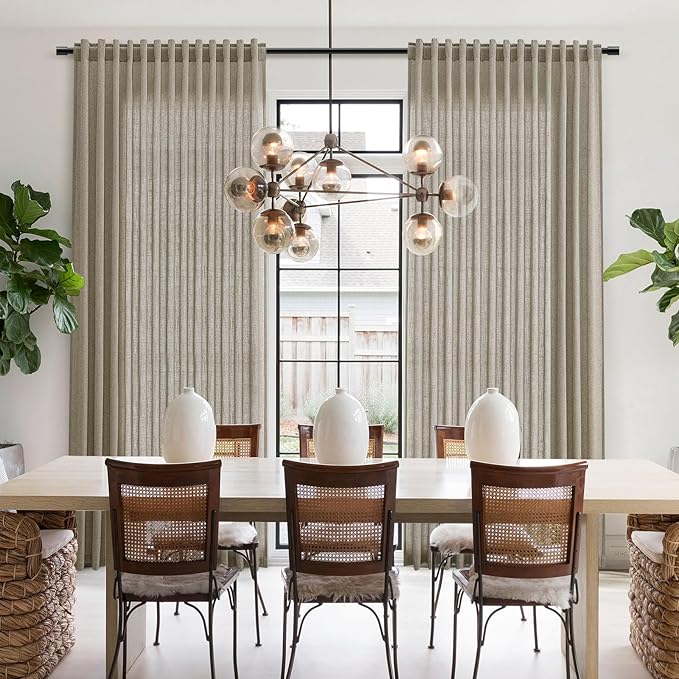 Mocha Linen Curtains 96 Inches Long for Living Room Rod Back Tab Vintage Rustic Farmhouse Light Filtering Curtain Burlap Textured Linen Drapes 96 Inch Length for Dinning Room Bedroom 52x96 8 FT
