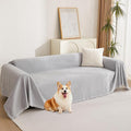 MYSKY HOME Light Gery Chenille Sofa Cover for Dogs Cats Tassel Edge Couch Cover Furniture Protectors for Pets Universal Couch Cover Thick Durable Sectional Couch Covers for 3 Cushion Couch, 71"x 134"