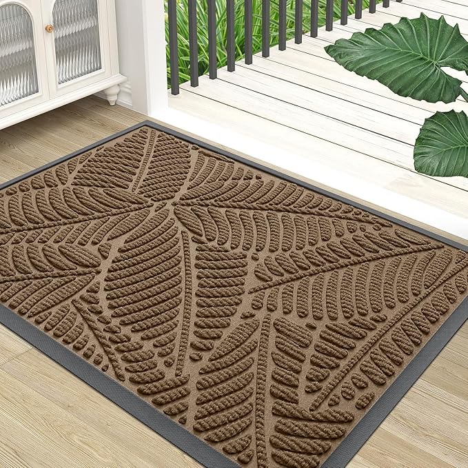 Colorxy Waterproof Doormat, Sturdy Natural Rubber Front Indoor Mat, Non Slip Low Profile Outdoor Door Mat, Stain and Fade Resistant Floor Mats, Easy Clean Patio Entry Mat, 47''x17'', Light Brown