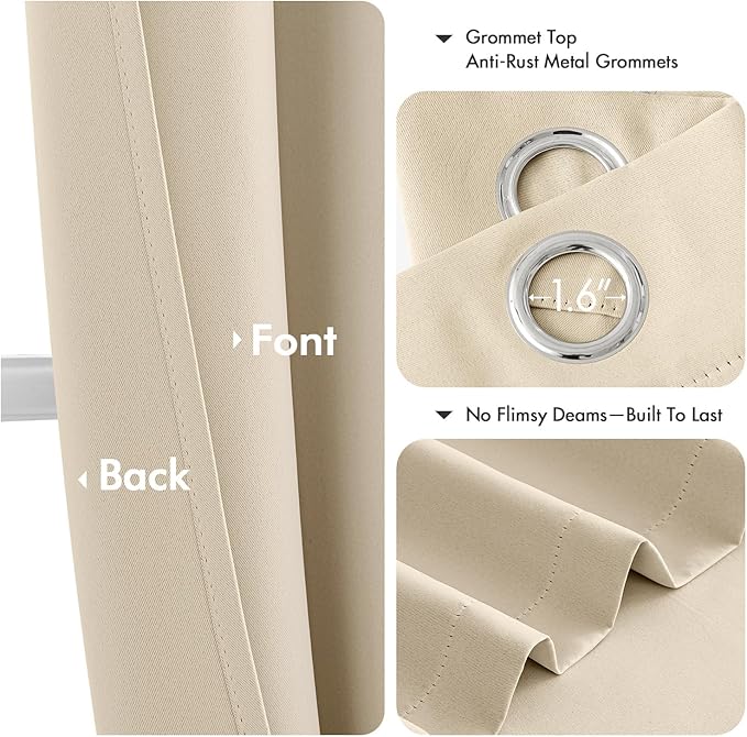 MIULEE Cream Beige Blackout Curtains for Bedroom Living Room 72 Inches Long 2 panels, Thermal Insulated Room Darkening Drapes Solid Grommet Noise Reducing Light Blocking Window Curtains W40 x L72 Inch