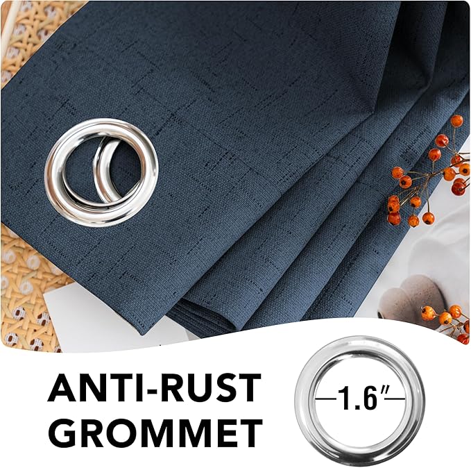 H.VERSAILTEX Linen Blackout Curtains Durable Thick Textured Linen Look 100% Blackout Patio Door Curtain Anti Rust Grommet Extra Wide Sliding Door Curtain Panel, 100 inch W X 108 inch L - Navy