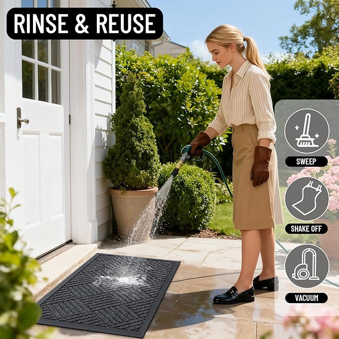 OLANLY Front Door Mat Outside Entrance 33x21, Absorbent, Heavy Duty Sturdy Natural Rubber Doormat Indoor Outdoor, Stain Fade Resistant, Non-Slip Low Profile Floor Mat for Entryway, Black Gray Diamond