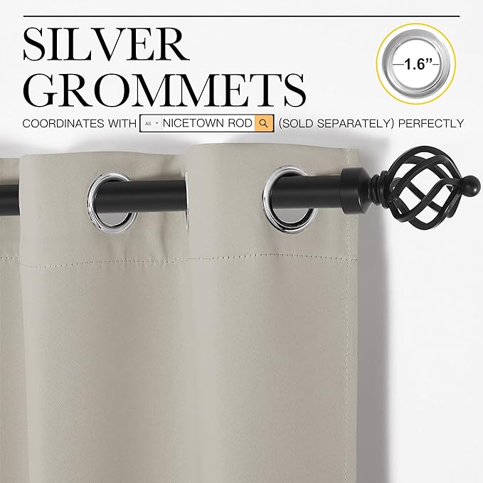 NICETOWN Room Darkening Curtain Panels for Cafe, Thermal Insulated Grommet Room Darkening Draperies/Drapes for Window (Natural, 2 Panels, W55 x L68 -inch)