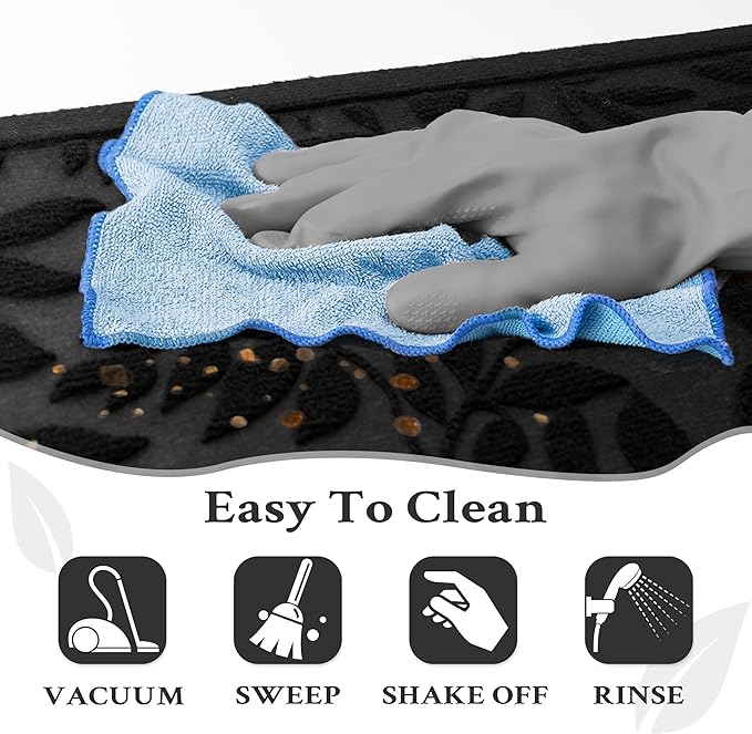 Black Leaves Outdoor Indoor Entrance Doormats, Absorbent Durable Heavy Duty Welcome Front Door Mat,Thick Natural Rubber Back,Easy Clean Entryway Mat 17x30 Inch, Low Profile
