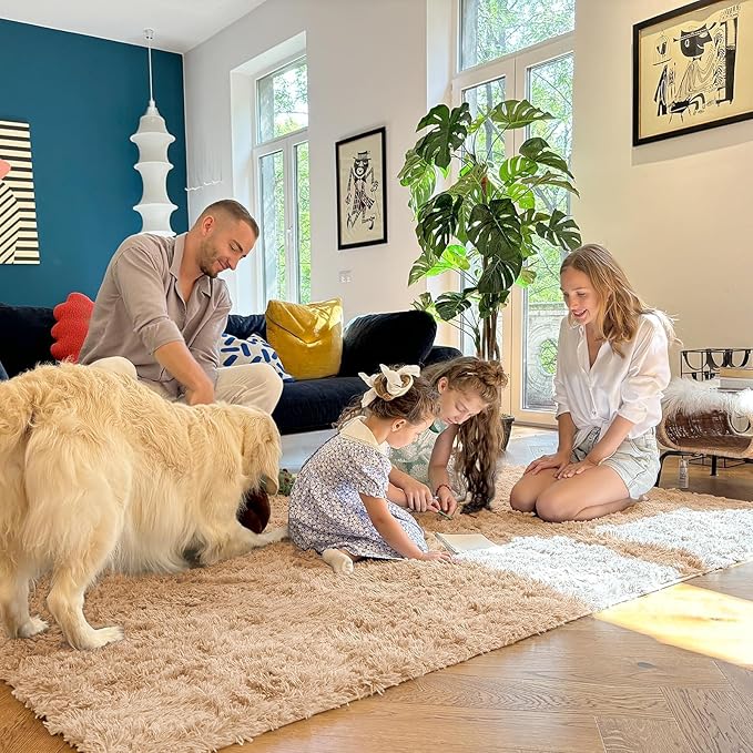 OLANLY 10x12 Machine Washable Large Area Rugs for Living Room, Bedroom, Soft Fluffy Shaggy Bedside Rug, Indoor Floor Carpet for Kids Girls and Boys, Dorms, Nursery, Home Decor Aesthetic, Beige