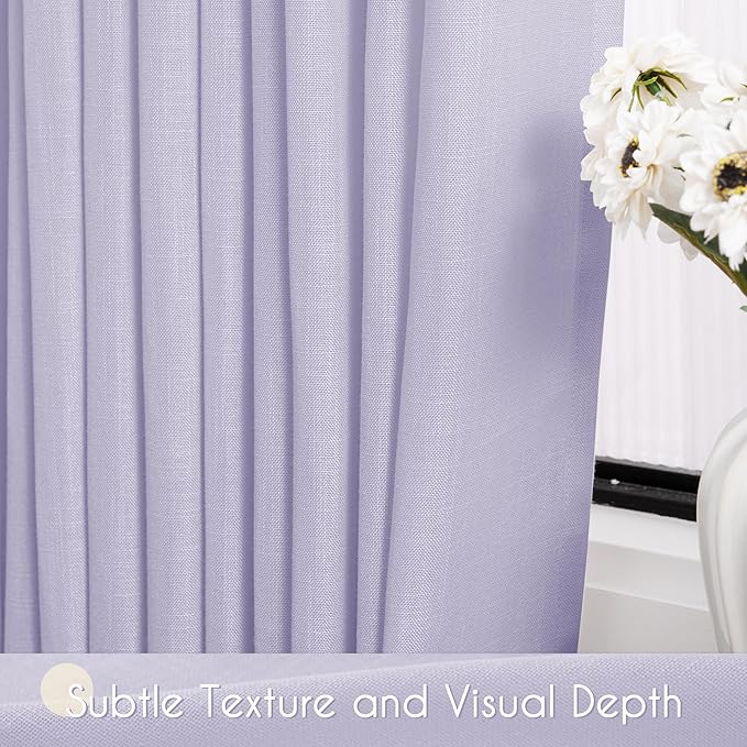 Lavender Semi Sheer Linen Purple Curtains 120 Inches Extra Long Ceiling to Floor for Purple Room Decor Back Tab Light Filtering Window Treatment Panels Drapes Luxury Elegant Sheer Violet