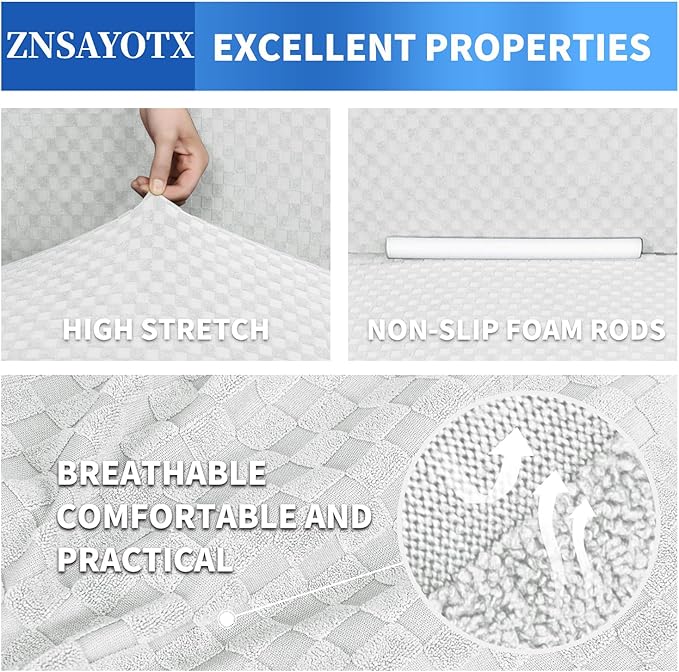 ZNSAYOTX 1 Piece Jacquard Couch Covers for 3 Cushion Couch High Stretch Sofa Cover for Pets Dogs Anti Slip Extra Large Sofa Slipcovers Furniture Protector (X-Large, White)