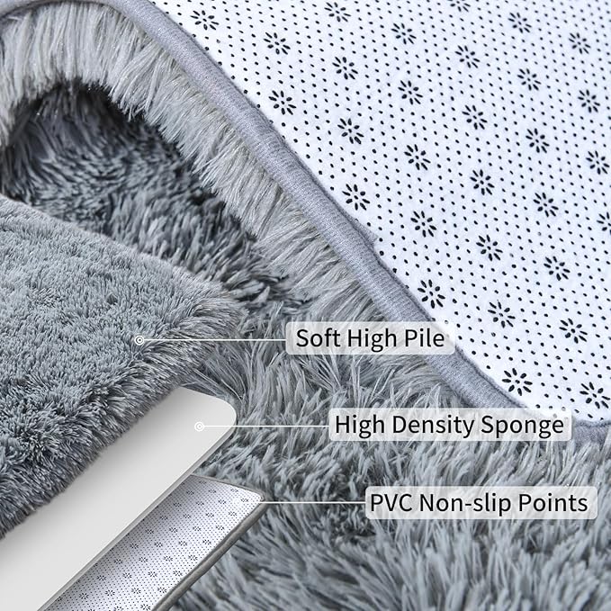 Soft Runner Rugs for Bedroom Hallways, 2 Packs 2x6 Grey Fluffy Shag Throw Area Rug Non Slip for Bedside Dorm, Long Shaggy Furry Carpet for Nursery Living Room