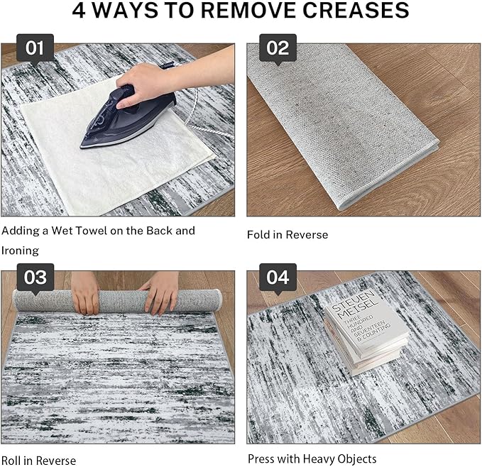 Lansny Modern Abstract Runner Rug 2.6x14, Black Grey White Washable Long Kitchen Runner Non-Slip Soft Hallway Rug Runner Thin Print Faux Wool Carpet for Entryway Bedroom Laundry Room Indoor Home Decor