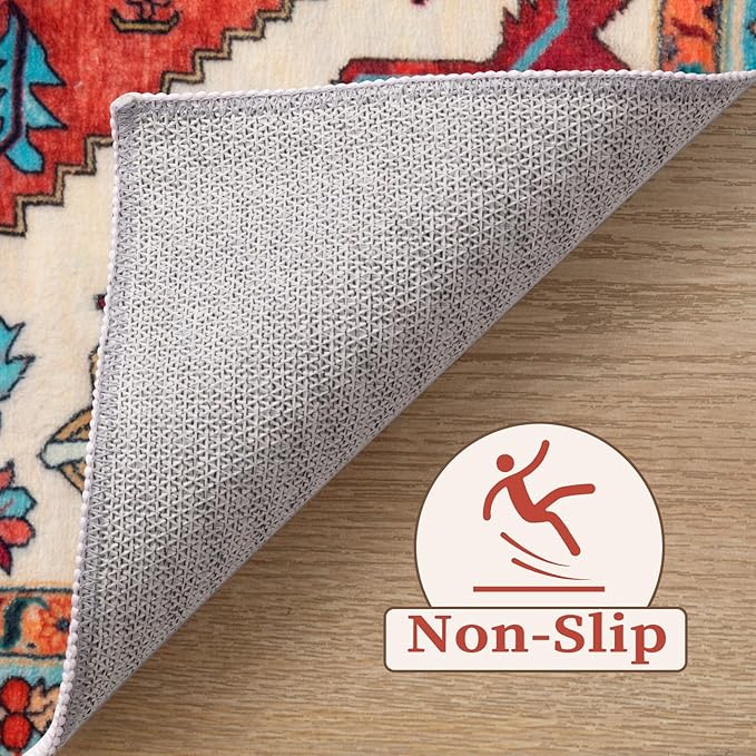 SERISSA 5x8 Area Rugs for Living Room, Large Washable Non-Slip Boho Rug, Ultra Soft Vintage Orange Oriental Tribal Print Distressed Carpet for Bedroom Dining Room Dorm Office Home Decor